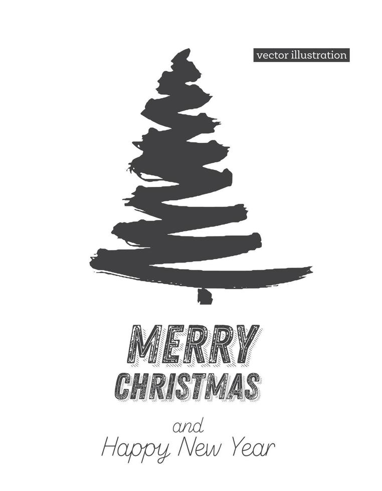 Christmas Tree Sketch Isolated on White Background. Merry Christmas. Silhouette of Hand Drawn Spruce Tree. vector