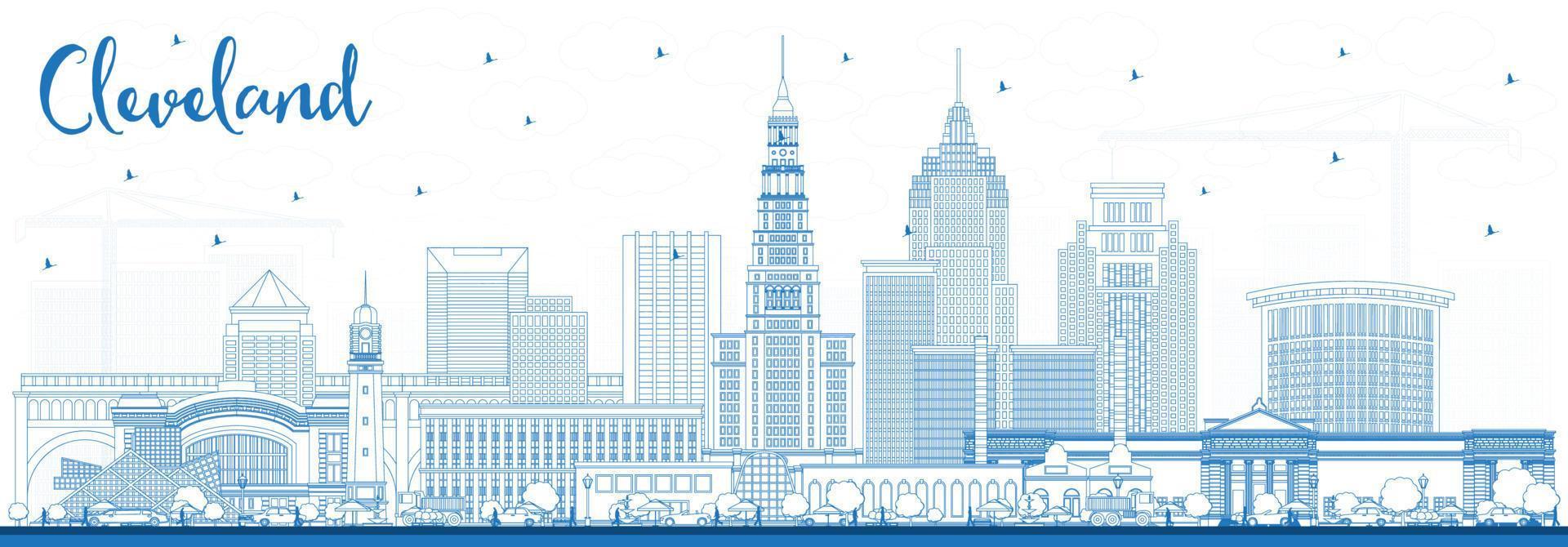 Outline Cleveland Ohio City Skyline with Blue Buildings. vector