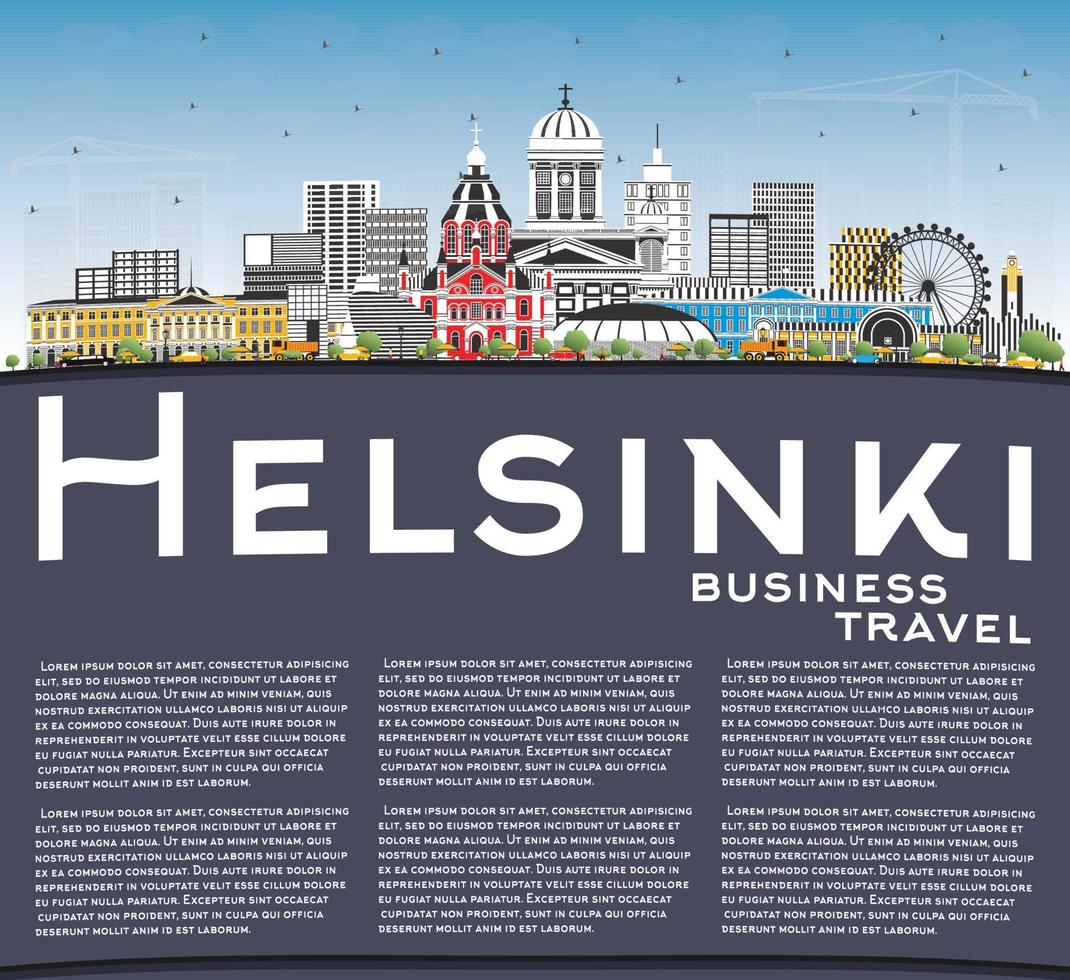 Helsinki Finland City Skyline with Color Buildings, Blue Sky and Copy Space. vector