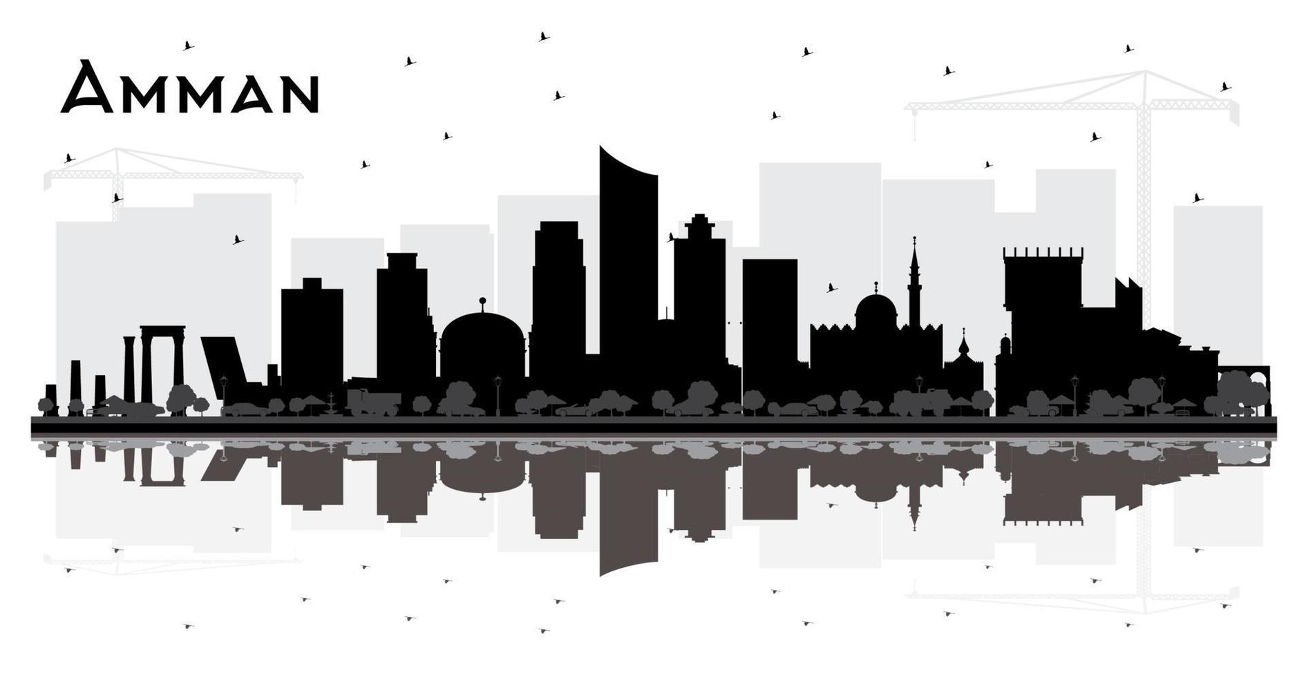 Amman Jordan City Skyline Silhouette with Black Buildings and Reflections Isolated on White. vector