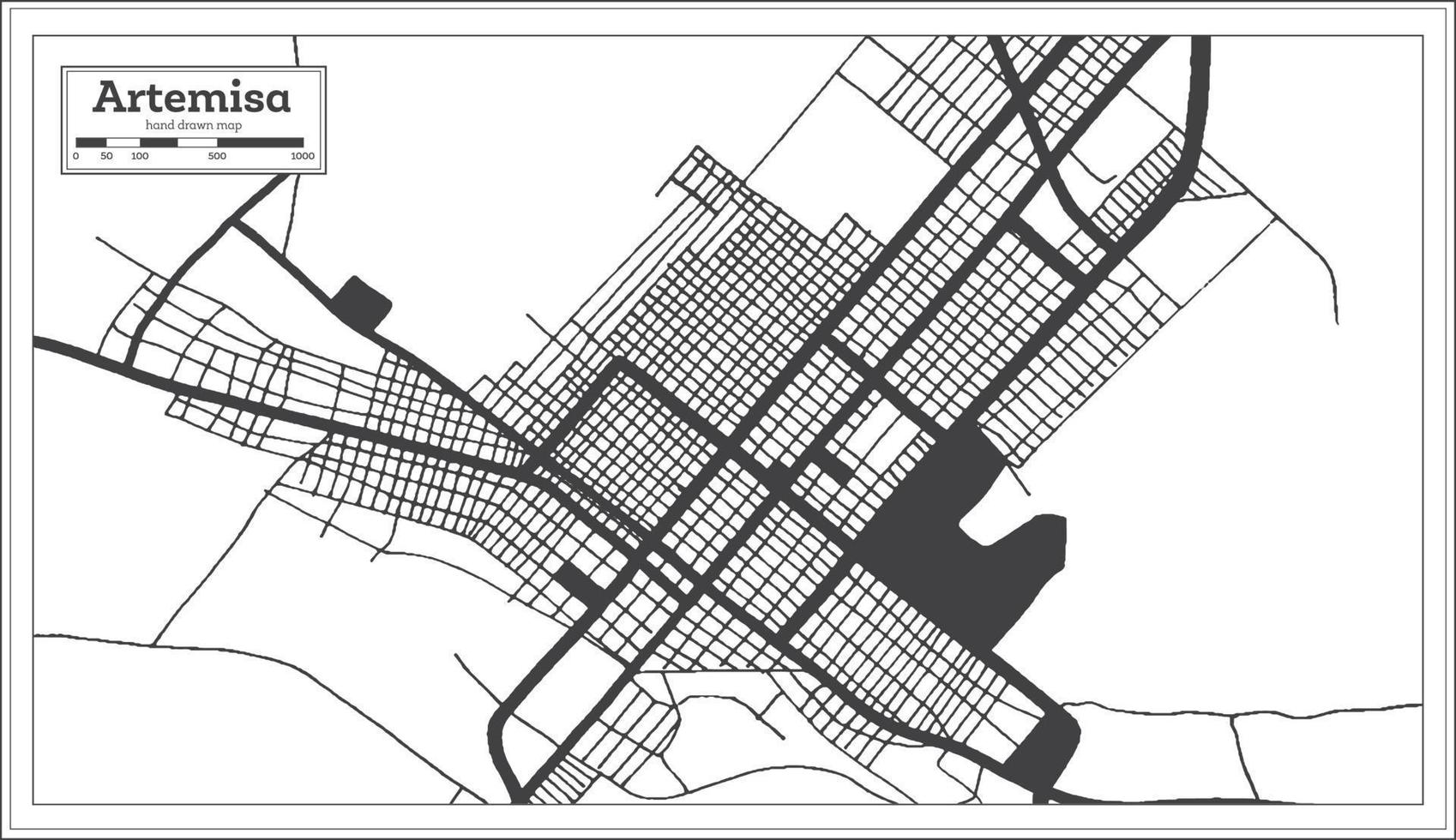 Artemisa Cuba City Map in Black and White Color in Retro Style. Outline Map. vector