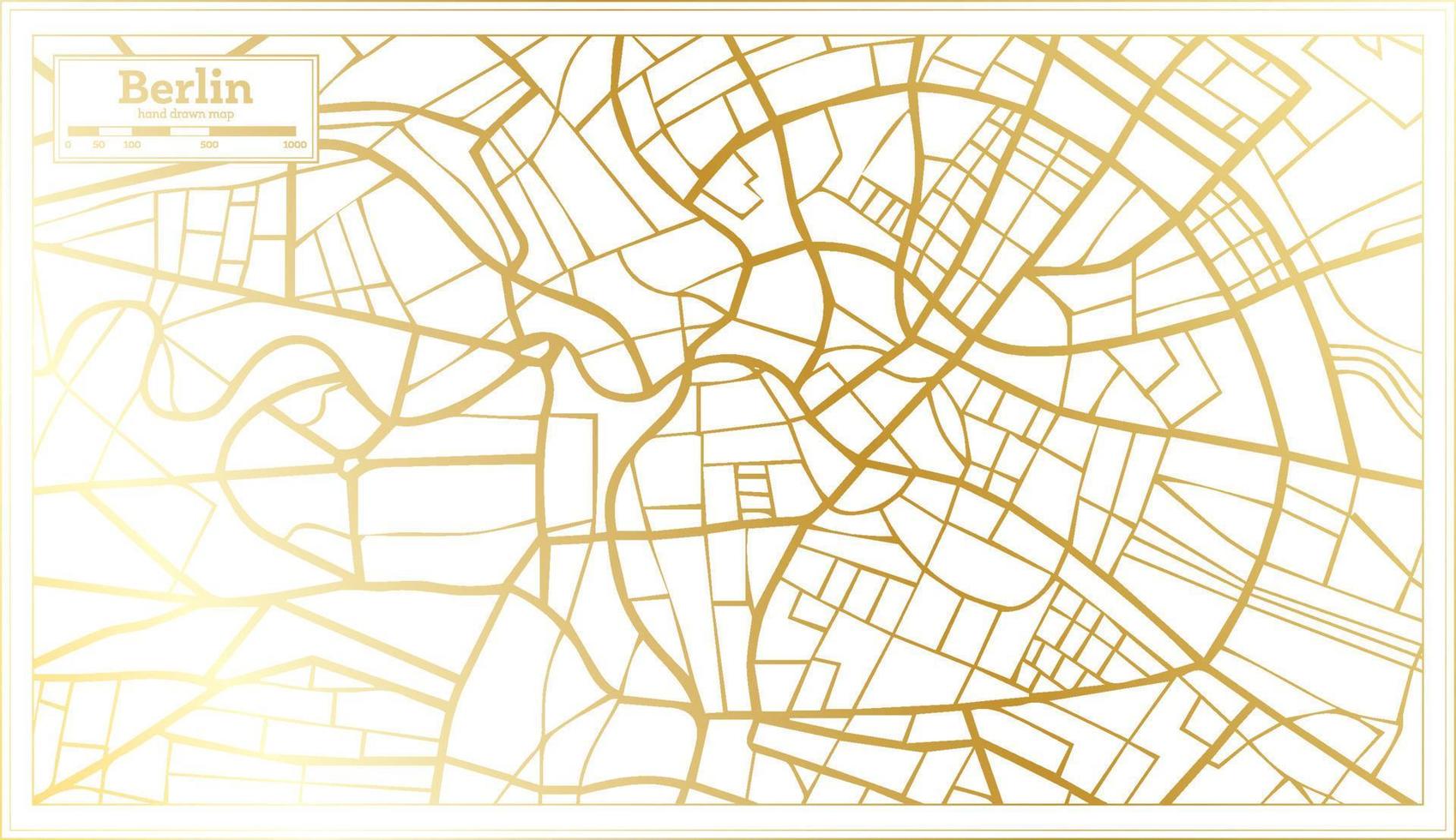 mapa de la ciudad de berlín alemania en estilo retro en color dorado. esquema del mapa. vector