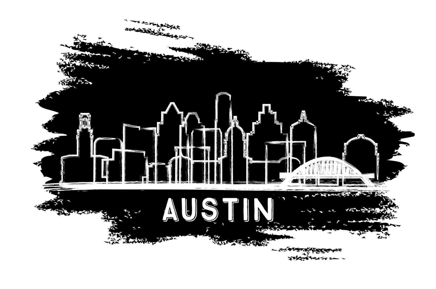 silueta del horizonte de la ciudad de austin, texas. boceto dibujado a mano. vector