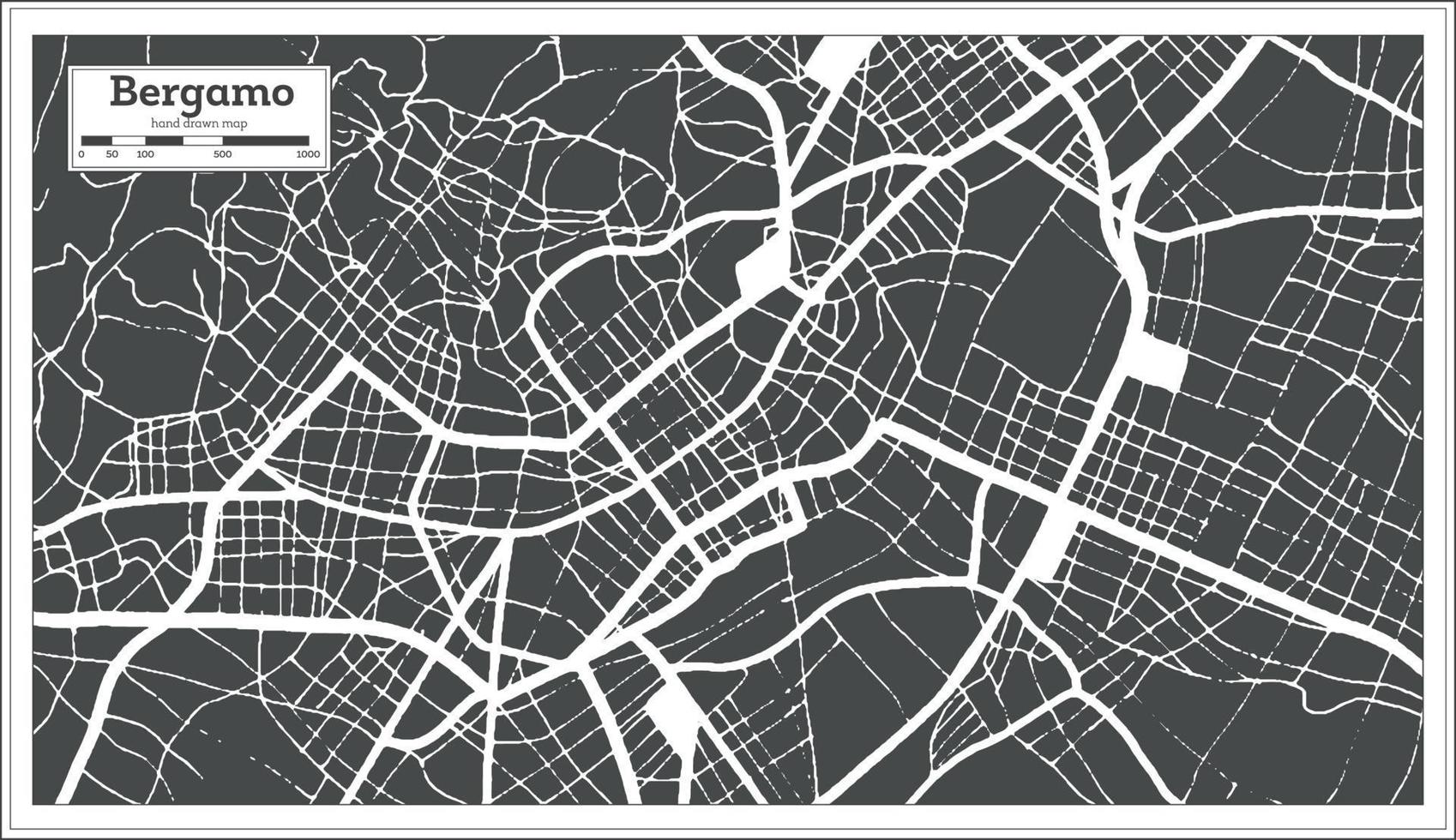 mapa de la ciudad de bergamo italia en color blanco y negro en estilo retro. esquema del mapa. vector