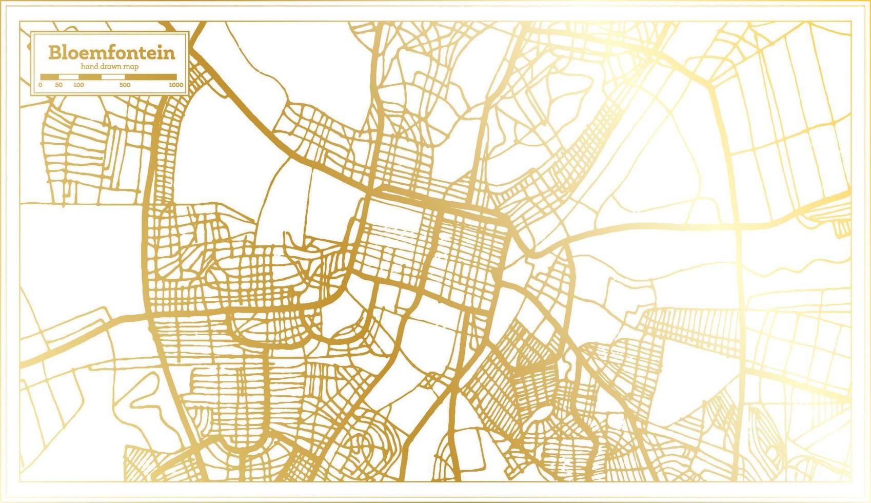 Bloemfontein South Africa City Map in Retro Style in Golden Color. Outline Map. vector