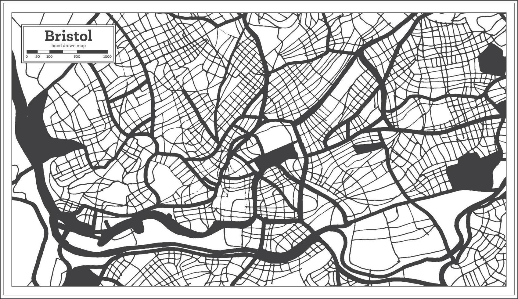 mapa de la ciudad de bristol gran bretaña en color blanco y negro en estilo retro. esquema del mapa. vector