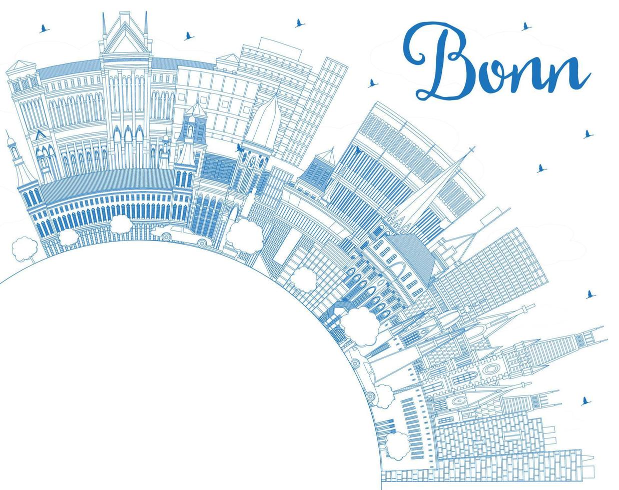 delinear el horizonte de la ciudad de bonn alemania con edificios azules y espacio de copia. vector