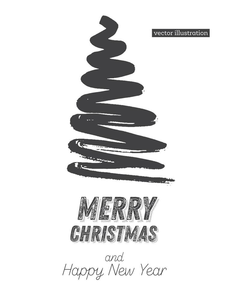 Christmas Tree Sketch Isolated on White Background. Merry Christmas. Silhouette of Hand Drawn Spruce Tree. vector