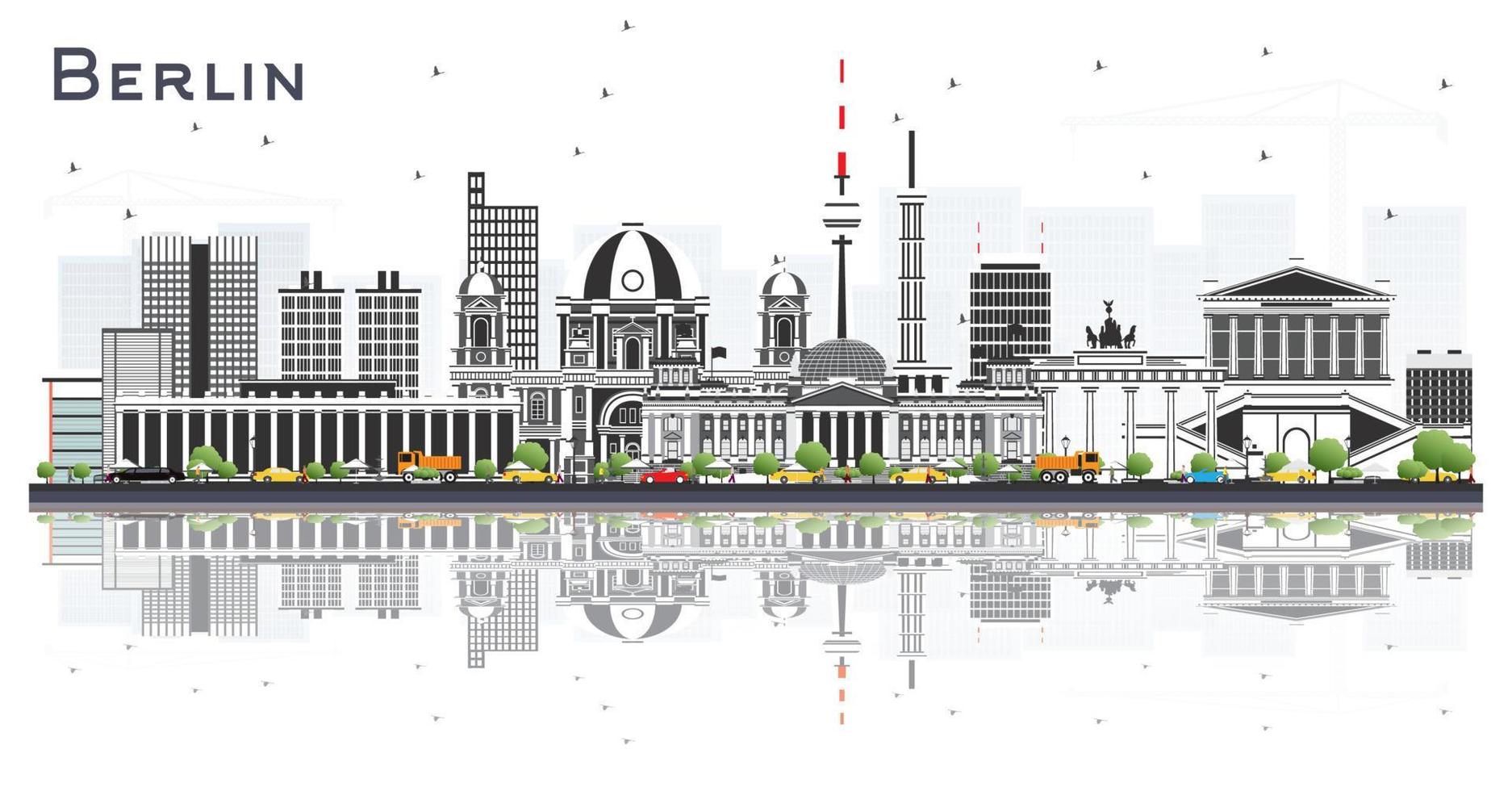 Berlin Germany City Skyline with Gray Buildings and Reflections Isolated on White. vector