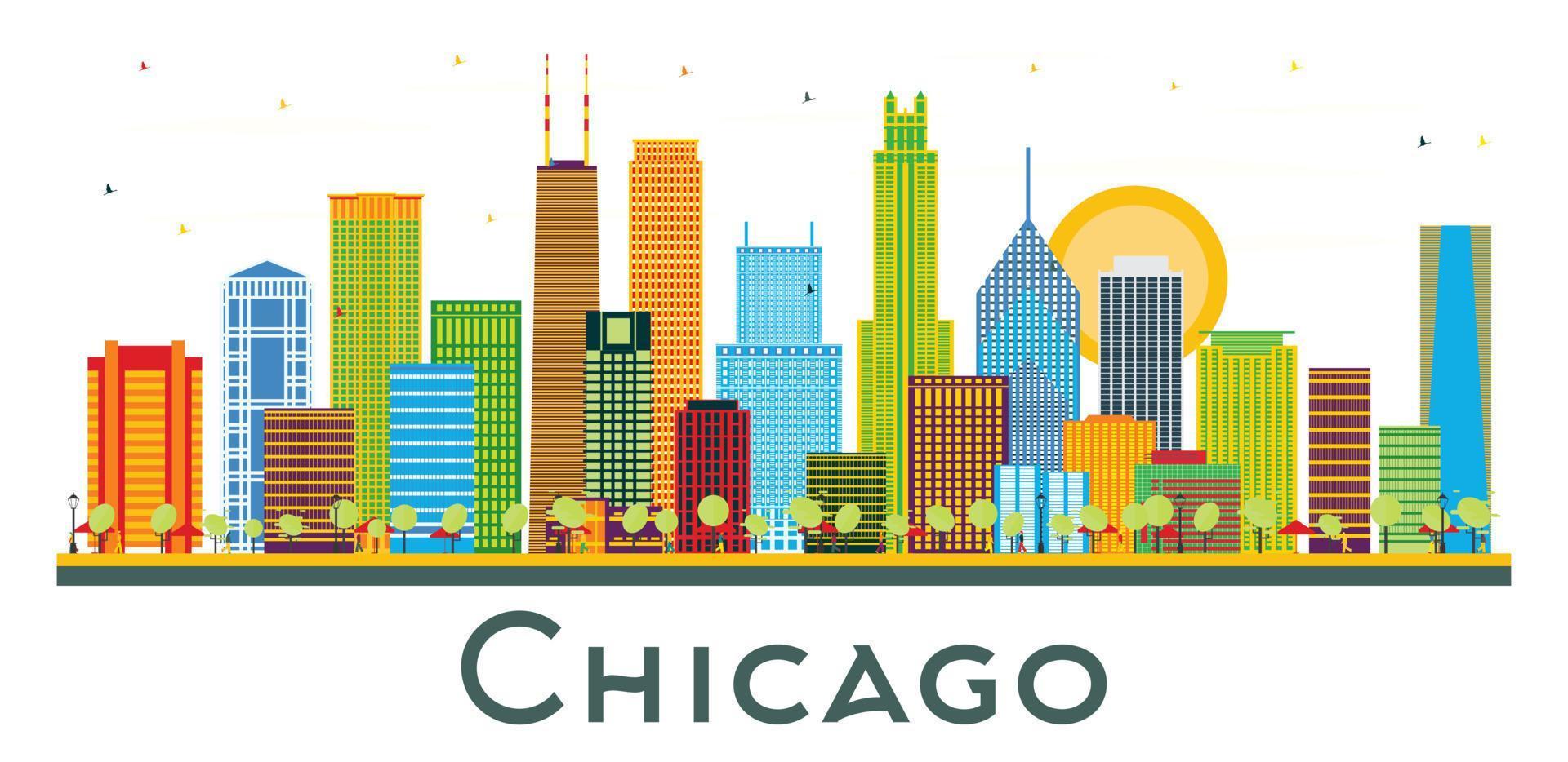 el horizonte de la ciudad de chicago, illinois, con edificios de colores aislados en blanco. vector