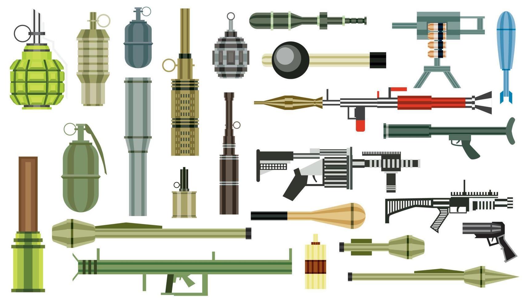 juego de granadas de armas. arma militar lanzagranadas aislado sobre fondo blanco. vector