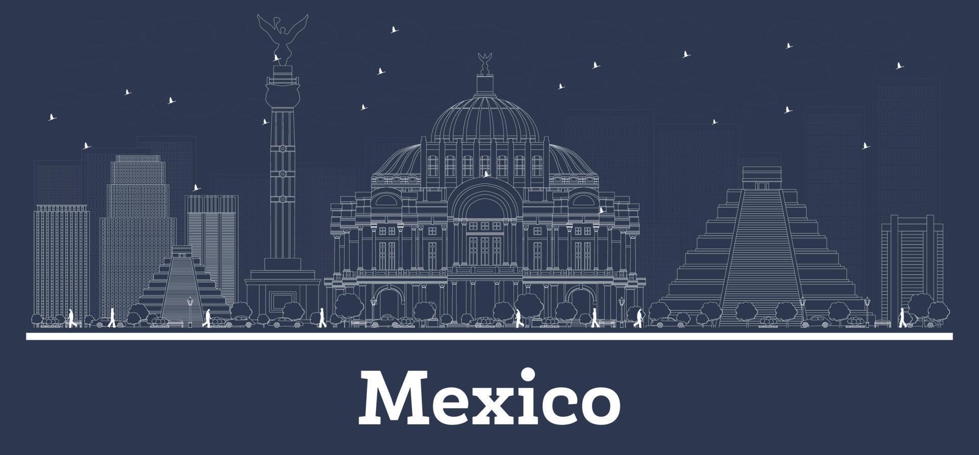 Outline Mexico City Skyline with White Buildings. vector
