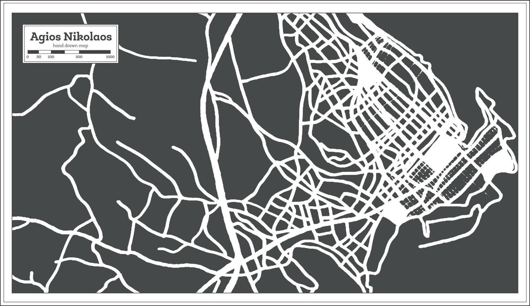Agios Nikolaos Greece City Map in Retro Style. Outline Map. vector