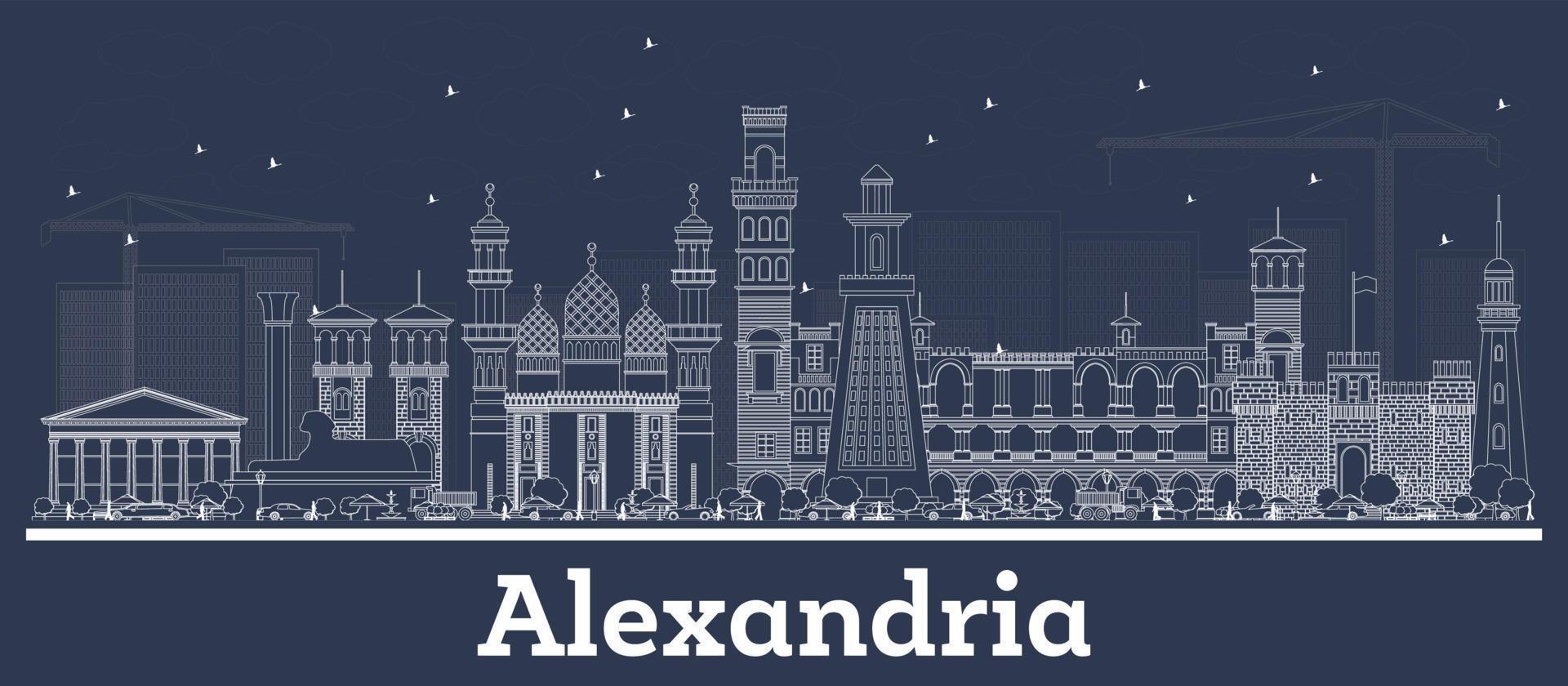 Outline Alexandria Egypt City Skyline with White Buildings. vector