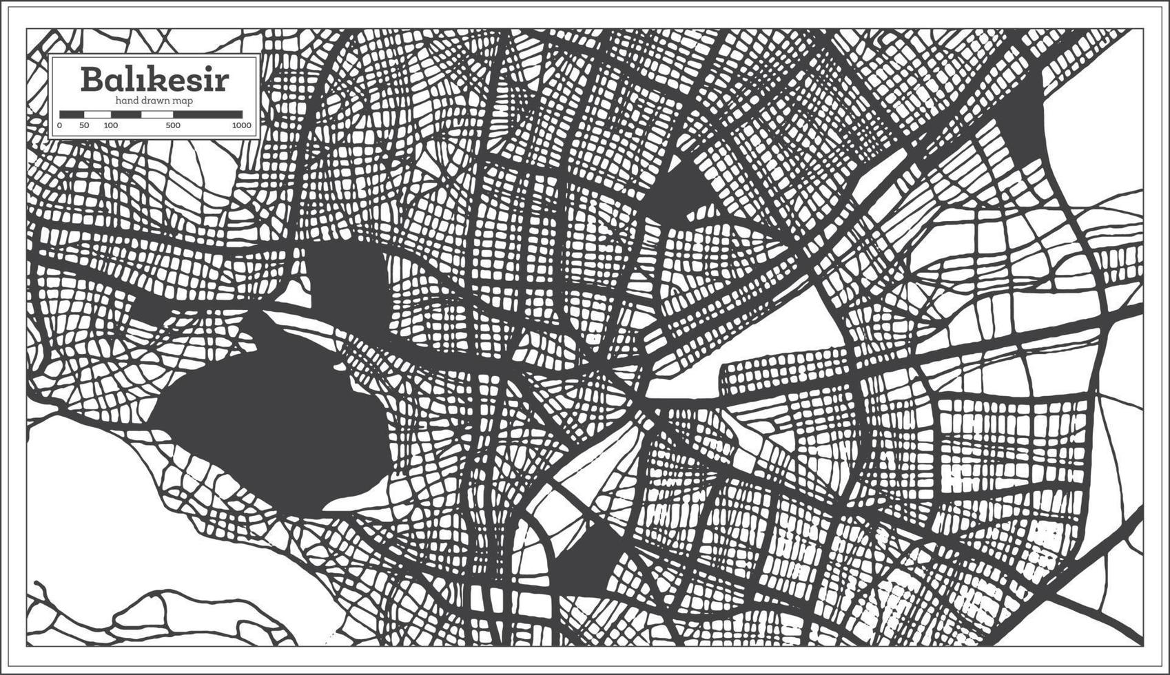 Balikesir Turkey City Map in Black and White Color in Retro Style. Outline Map. vector