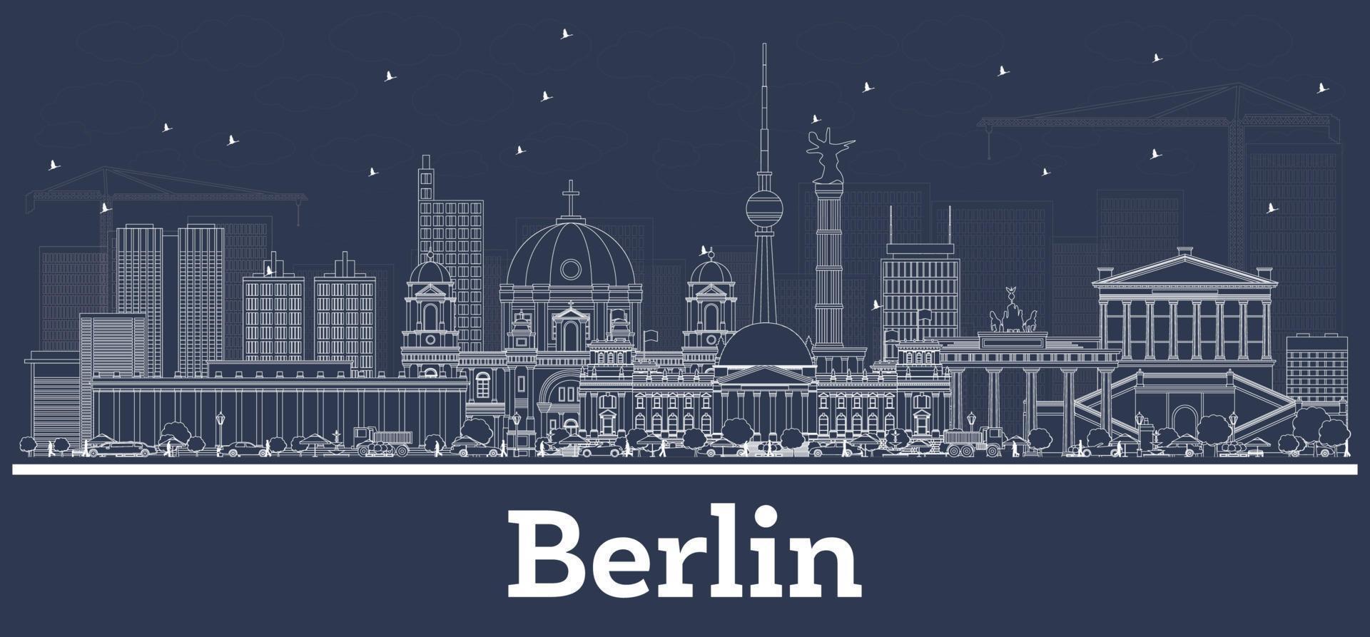 Outline Berlin Germany City Skyline with White Buildings. vector
