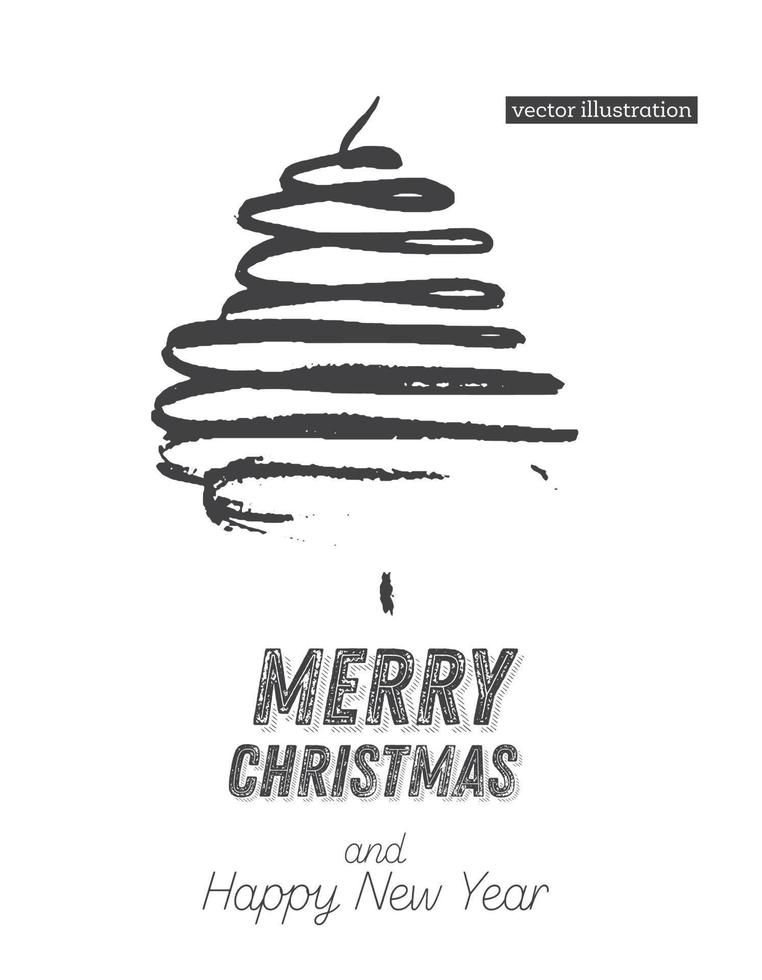 Christmas Tree Sketch Isolated on White Background. Merry Christmas. Silhouette of Hand Drawn Spruce Tree. vector