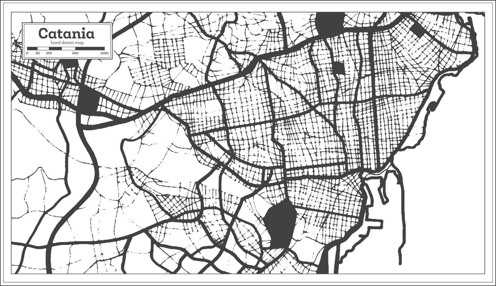 mapa de la ciudad de catania italia en color blanco y negro en estilo retro. esquema del mapa. vector