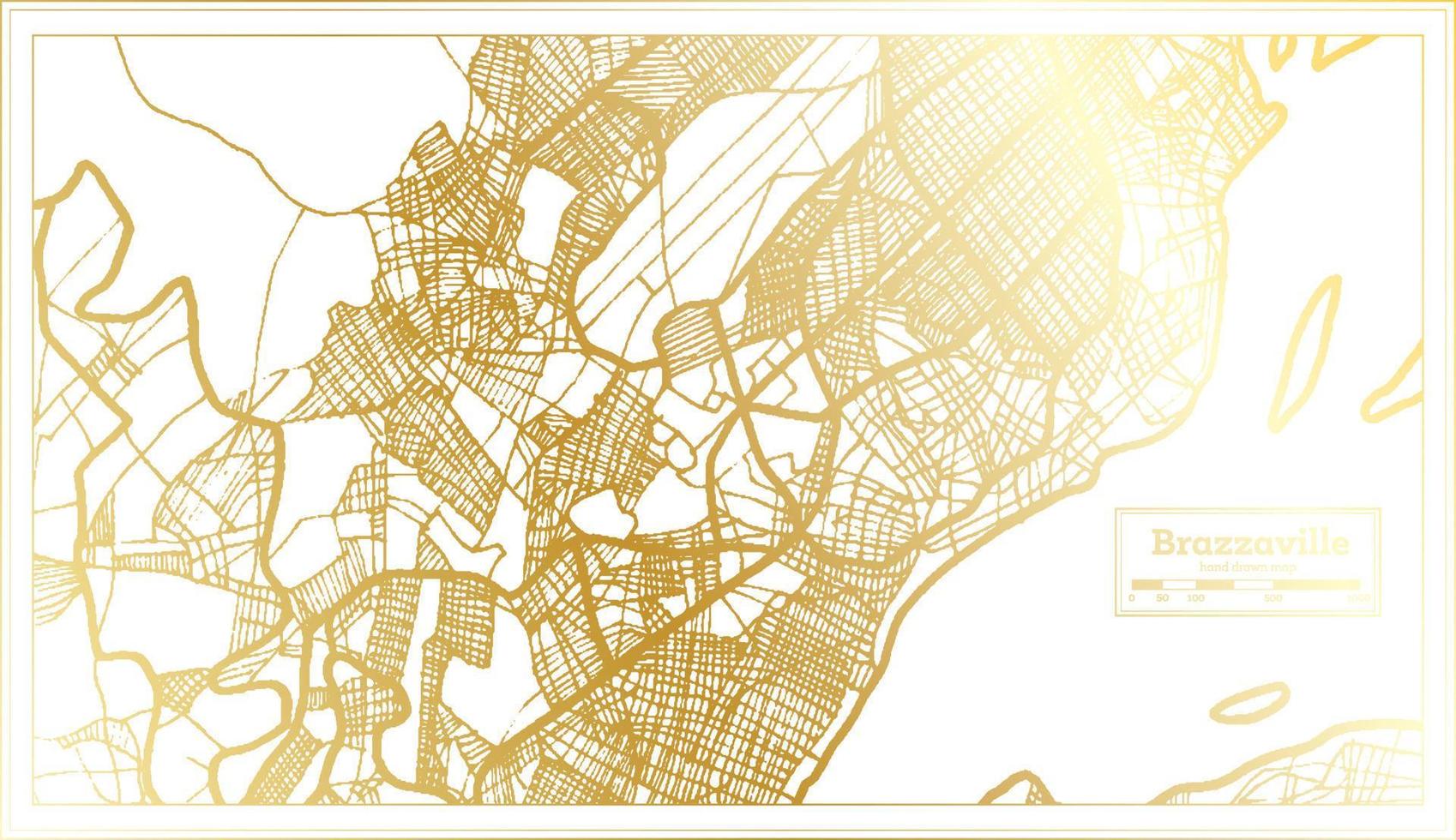 mapa de la ciudad de brazzaville congo en estilo retro en color dorado. esquema del mapa. vector