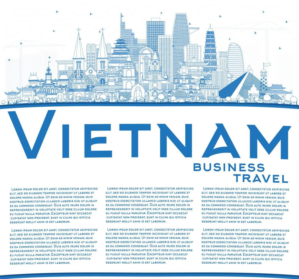 Outline Vietnam City Skyline with Blue Buildings and Copy Space. vector