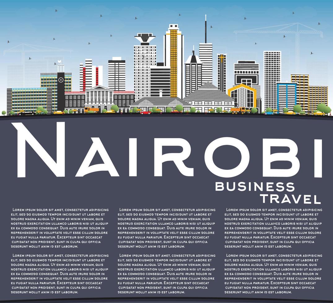 Nairobi Kenya City Skyline with Color Buildings, Blue Sky and Copy Space. vector