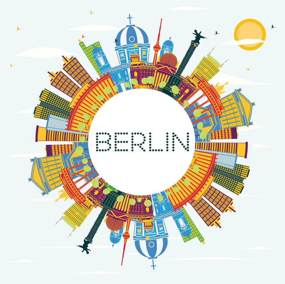 el horizonte de la ciudad de berlín, alemania, con edificios de color, cielo azul y espacio para copiar. vector