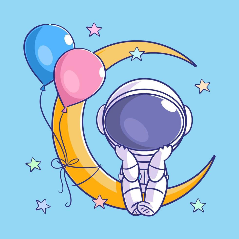 Astronauts are on the moon with balloons vector