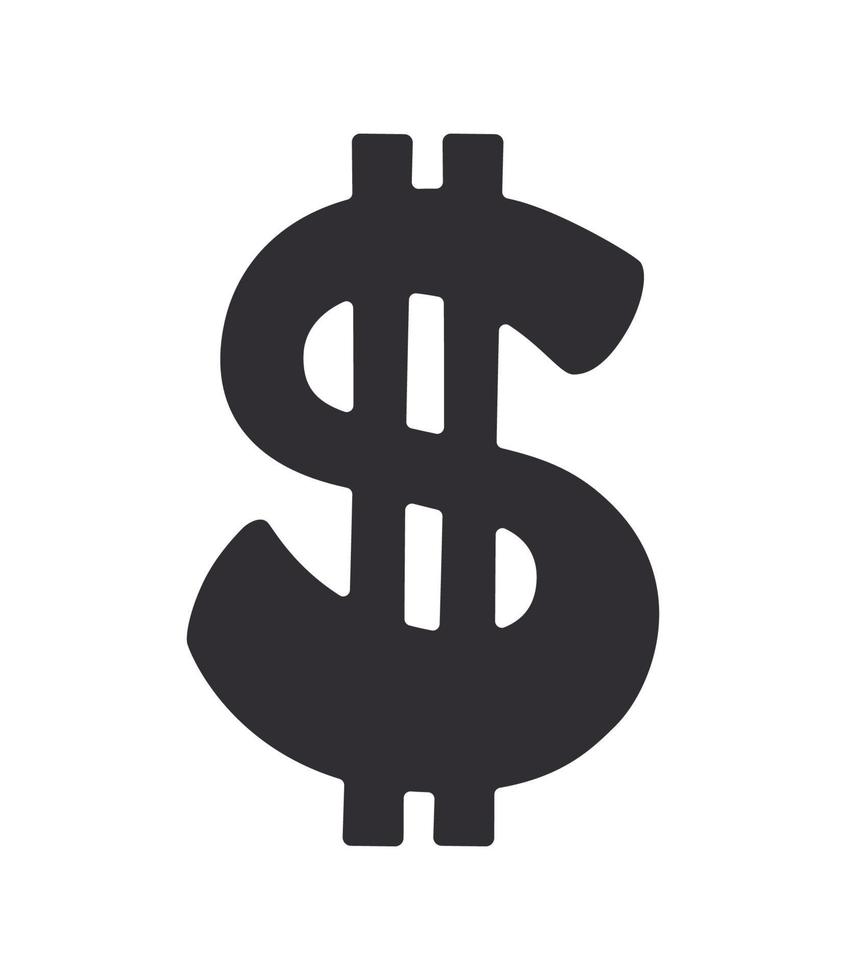 Silhouette icon of dollar symbol with two vertical lines vector