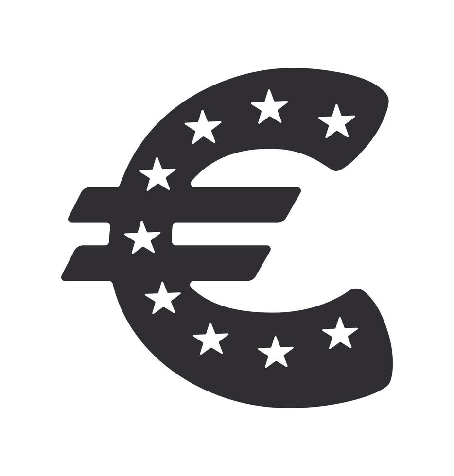 Silhouette icon of euro symbol with stars vector