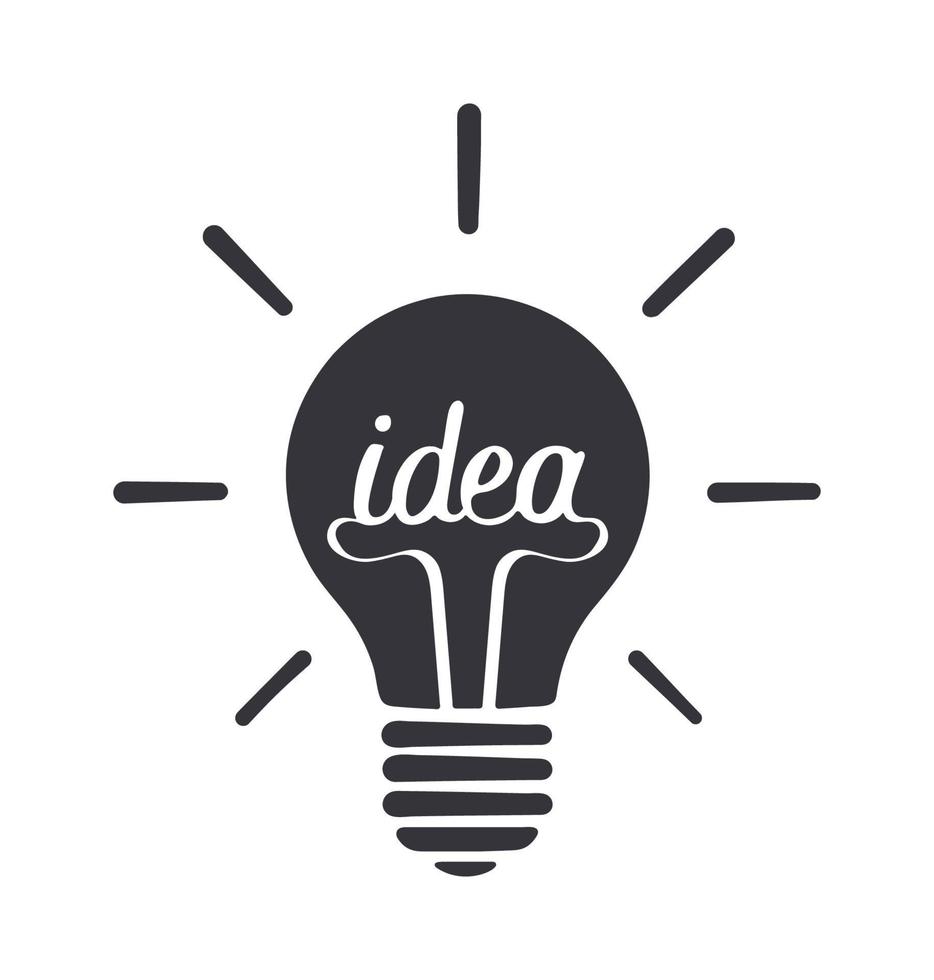 Silhouette icon of light bulb with the word idea and shine vector