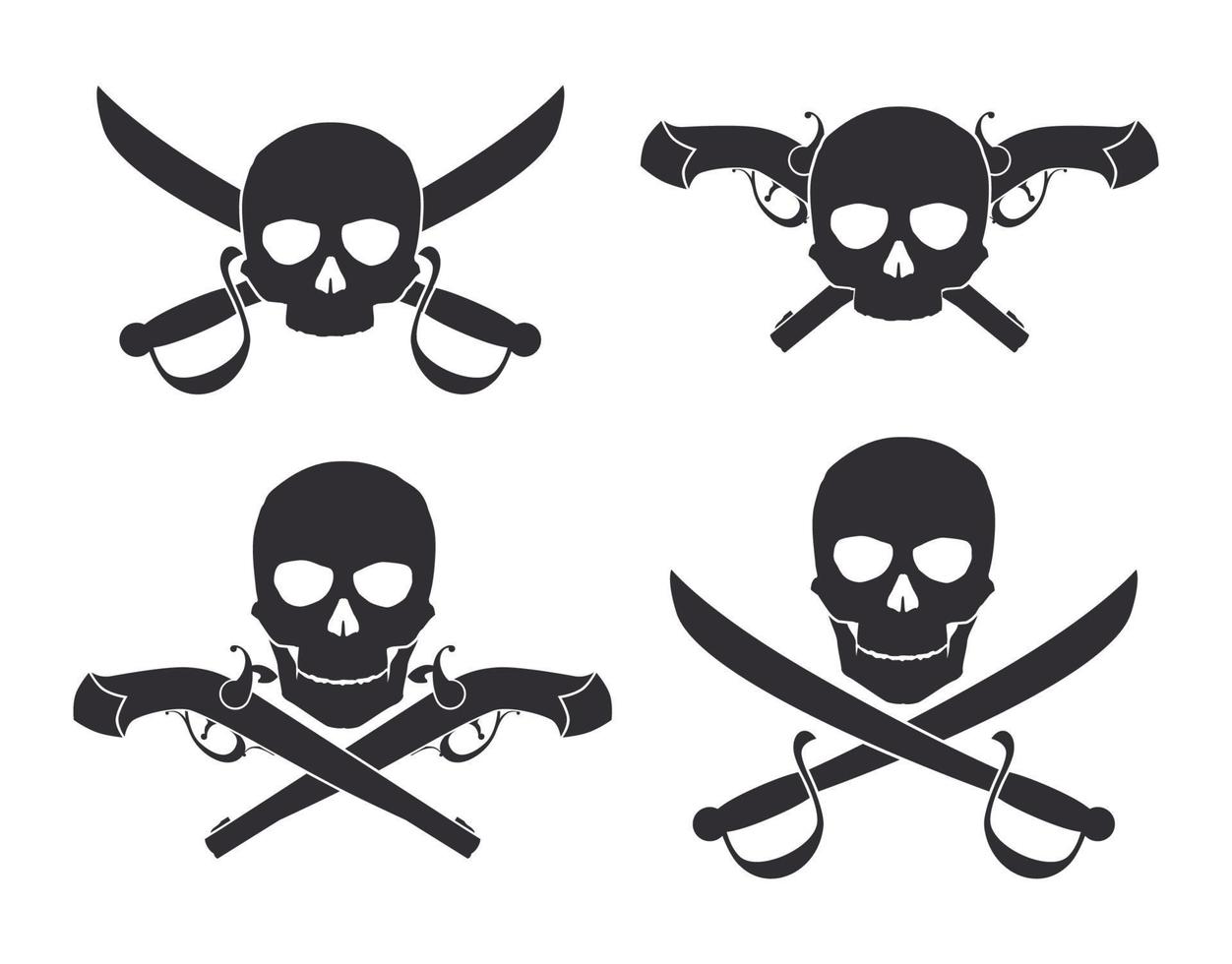 silueta del jolly roger con sable cruzado y pistola vector