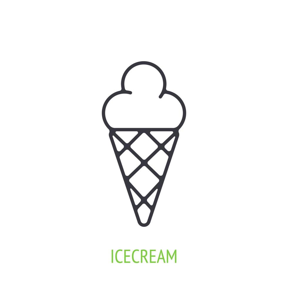 Ice cream in the waffle cone outline icon vector