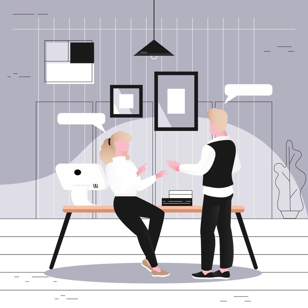 Employee activity in the office. Brainstorm and discussion with team concept vector illustration