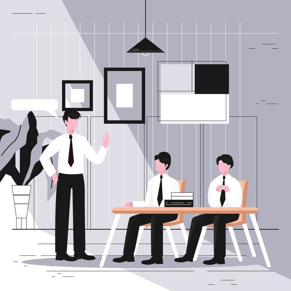 Employee activity in the office. Brainstorm and discussion with team concept vector illustration