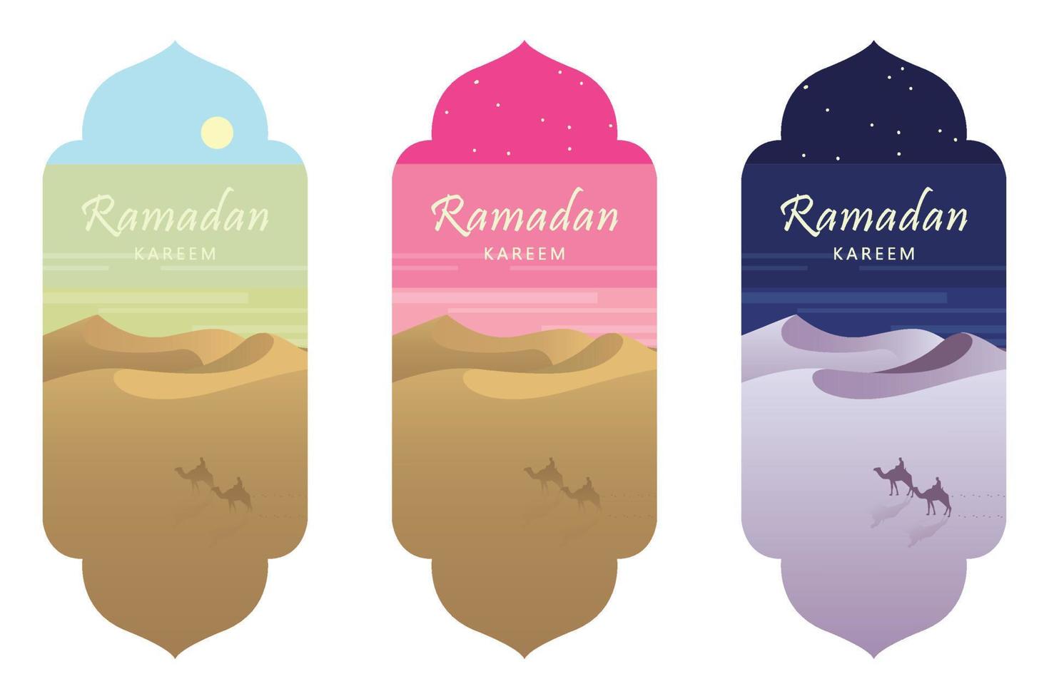 Ramadan Kareem Mosque at dusk, evening and night vector template. Islamic icon, poster, banner. - Vector