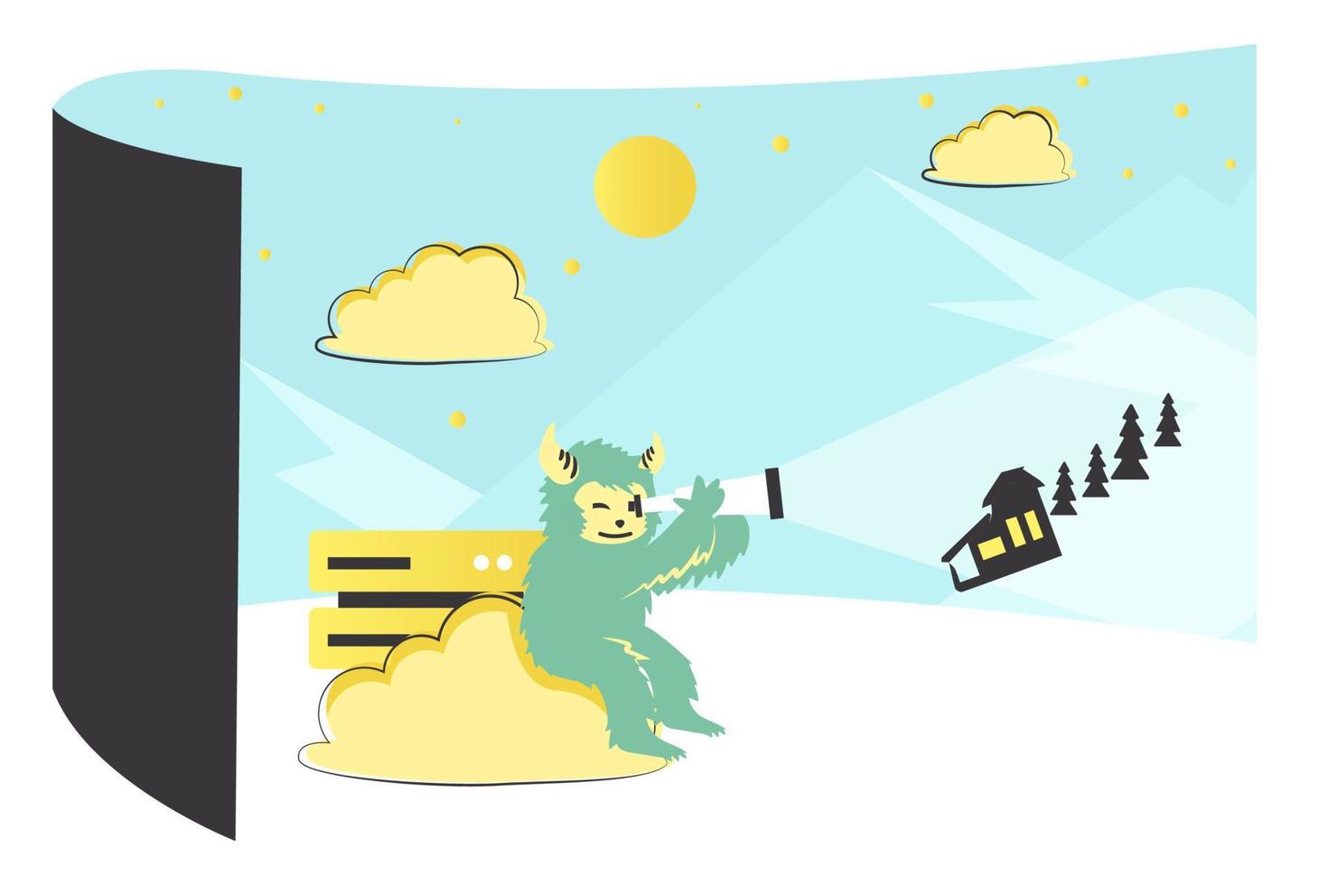 Cartoon Yeti With Cloud Server vector