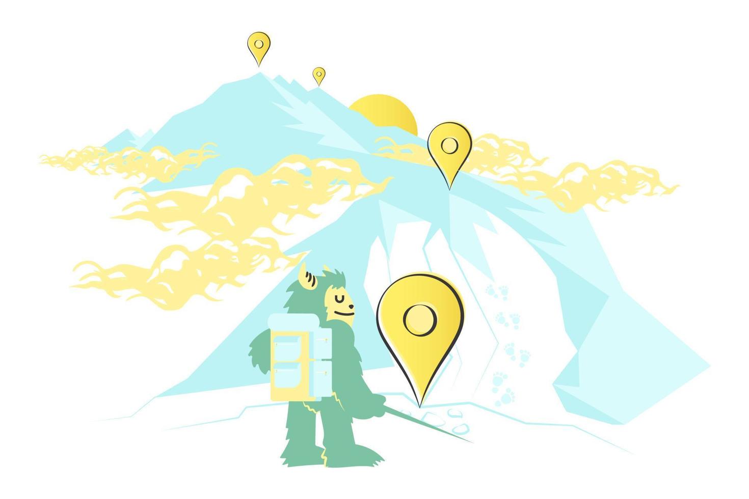 Cartoon Yeti Doing a Mountain Hiking vector