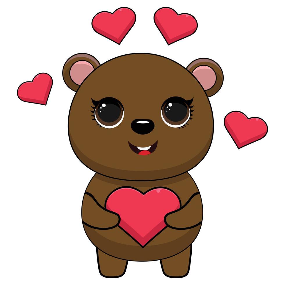 oso de peluche con ilustración de icono de vector de amor. personaje de dibujos animados de la mascota del oso. icono animal concepto blanco aislado. estilo de caricatura plano adecuado para la página de inicio web, pancarta, volante, pegatina, tarjeta