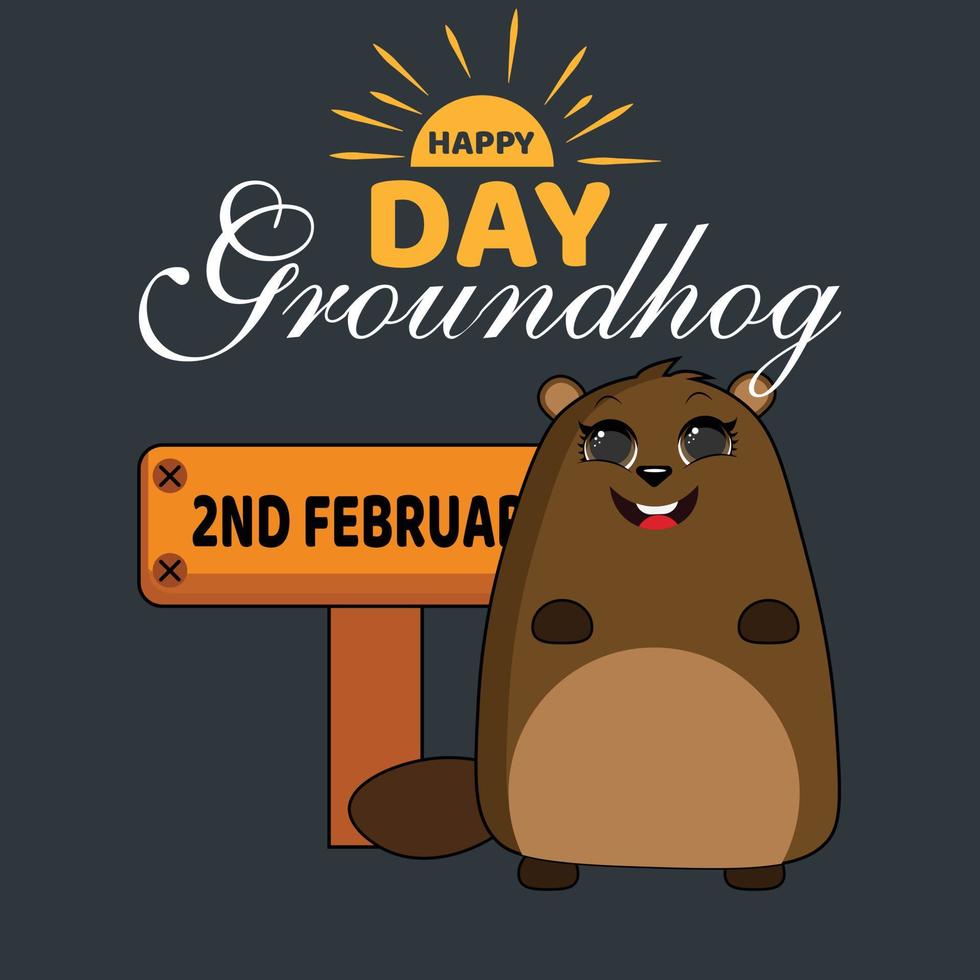 Happy Groundhog Day Banner. Design for print greetings card, banner, poster. Vector illustration