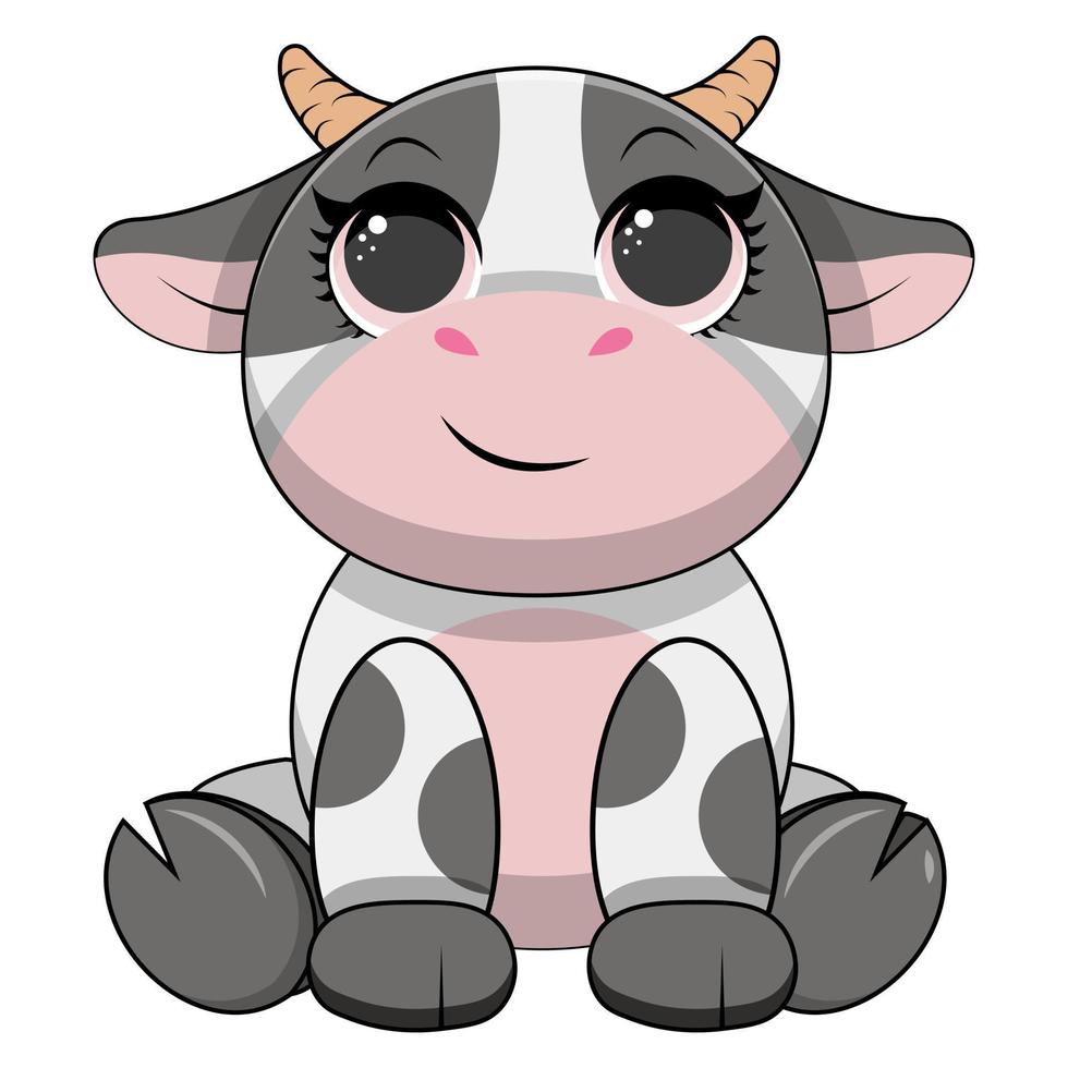 Cute Baby Cow Sitting Cartoon Vector Icon Illustration. Animal Nature Icon Concept Isolated Premium Vector. Flat Cartoon Style