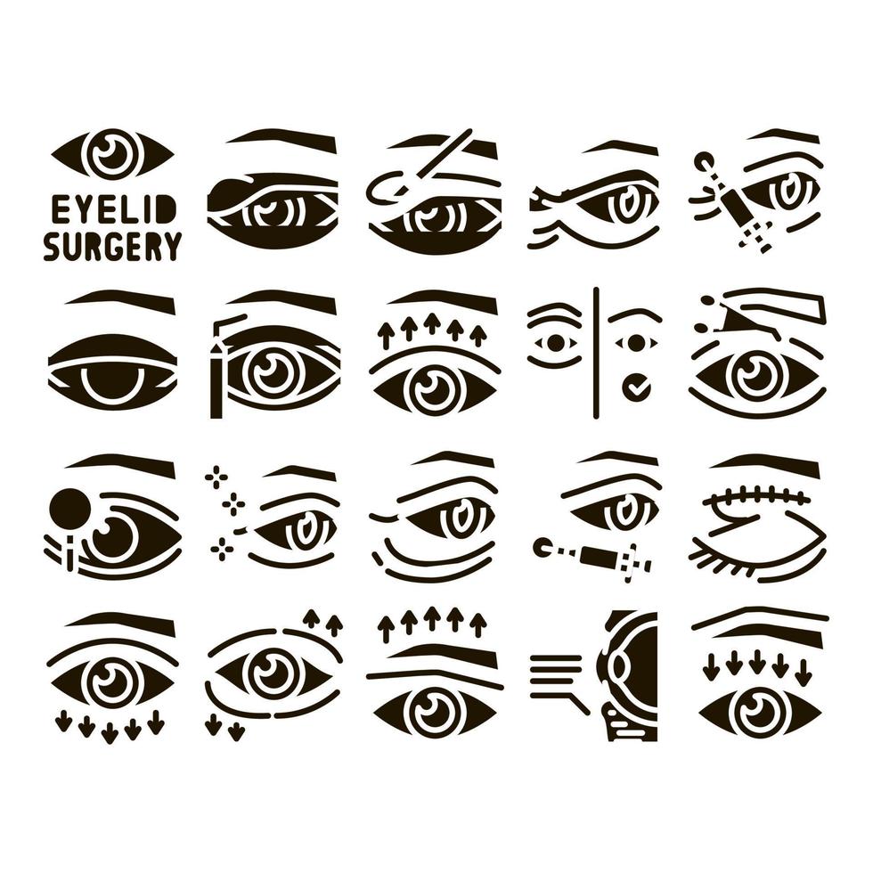 Eyelid Surgery Healthy Glyph Set Vector