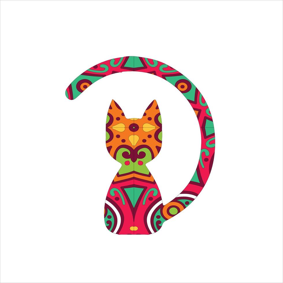 vector mandala cat página para colorear para niños y adultos