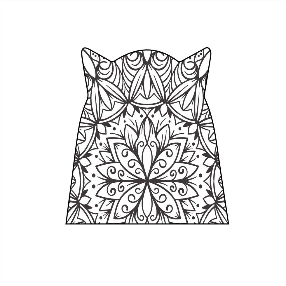 Vector mandala cat coloring page for kids and adult