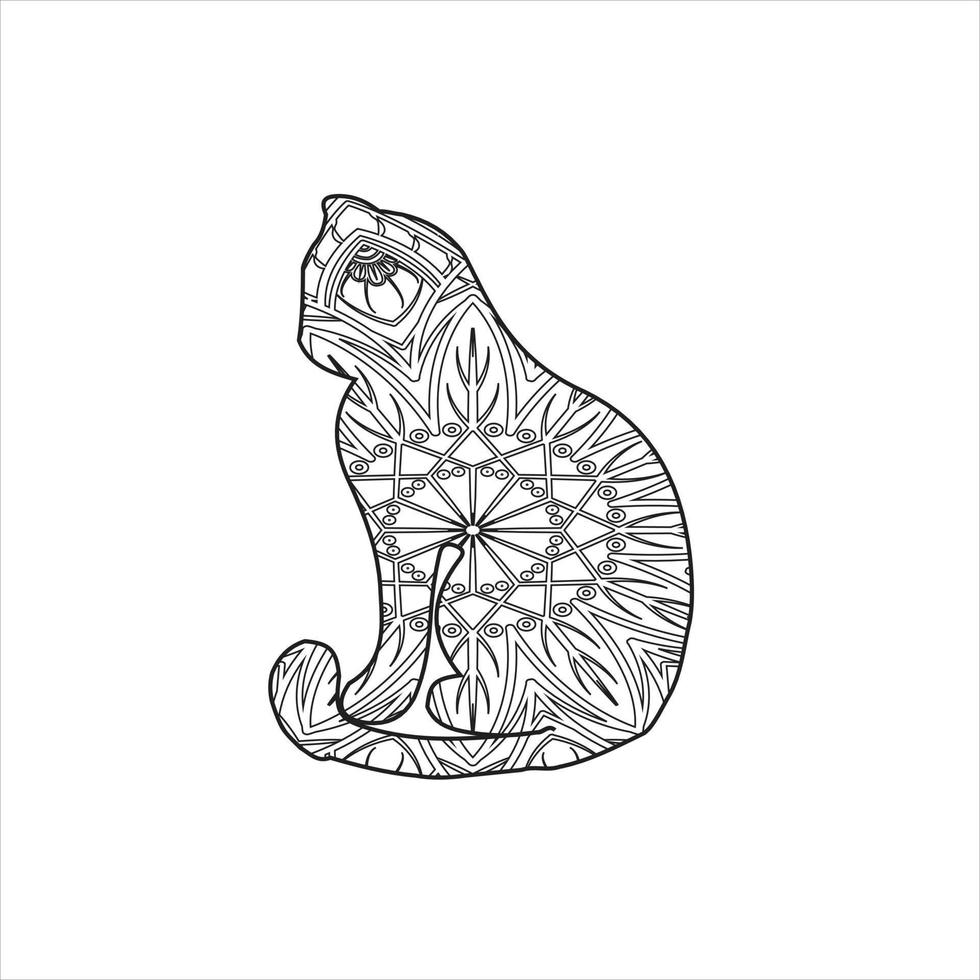 Vector mandala cat coloring page for kids and adult