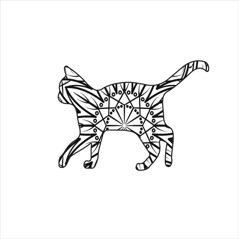 Vector mandala cat coloring page for kids and adult