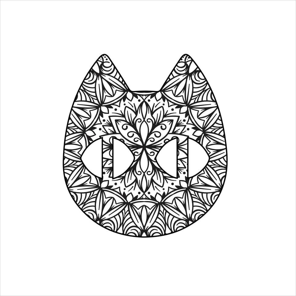 Vector mandala cat coloring page for kids and adult