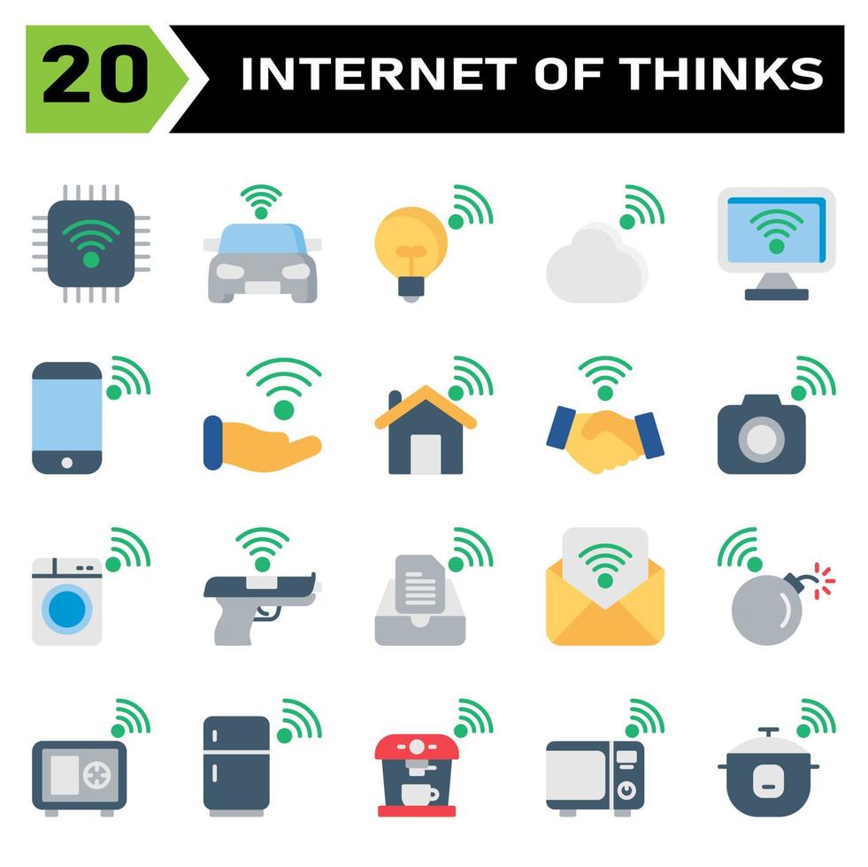 Internet of things icon set include chip, internet of things, processor, chip set, car, smart car, lamp, cloud, computing, computer, desktop, phone, mobile, hand, connecting, home, house, contract vector