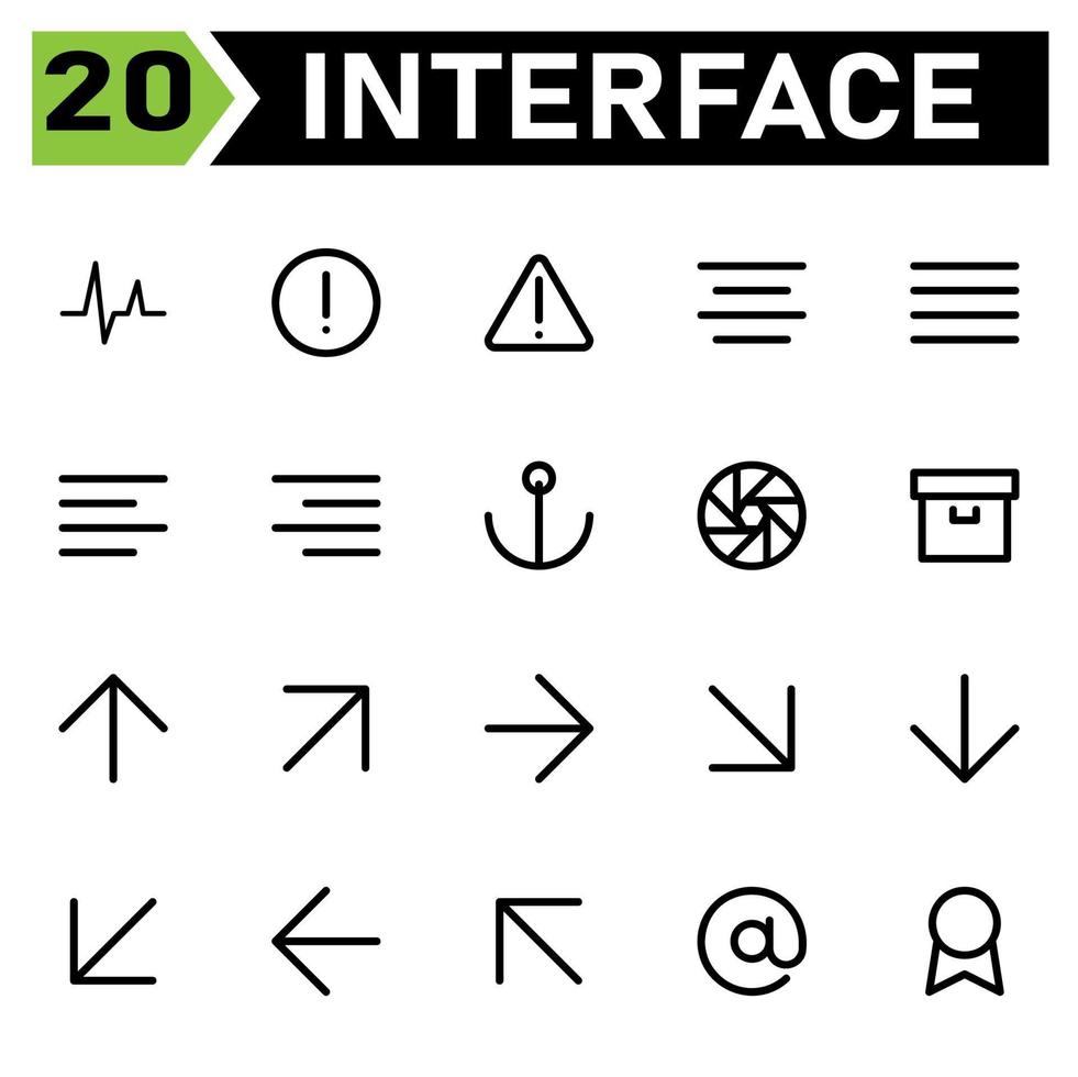User interface icon set include activity, analytic, chart, performance, user interface, warning, alert, sign, attention, center, align, text, justify, left, right, anchor, port, ship, marine vector