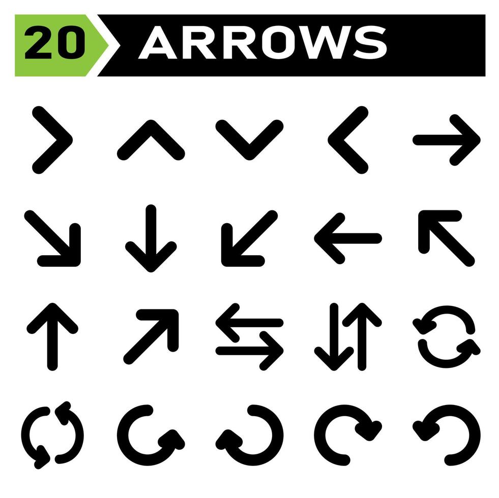 Arrows icon set include arrow, arrows, right, direction, arrow right, up, arrow up, down, arrow down, left, arrow left, transfer, exchange, sync, refresh, synchronize, rotate vector