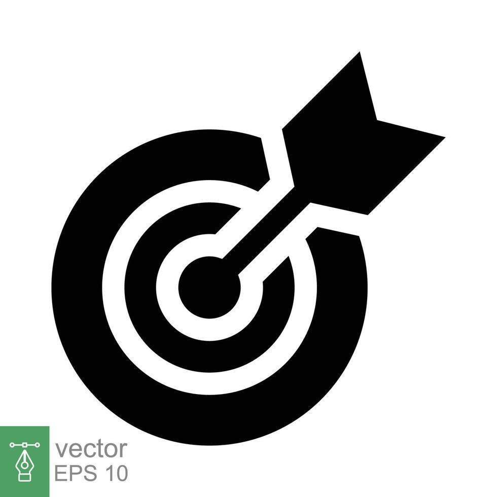 Target icon. Simple solid style. Focus accuracy dart, arrow dartboard hit, goal, objective, opportunity, business concept. Flat, glyph vector illustration isolated on white background. EPS 10.